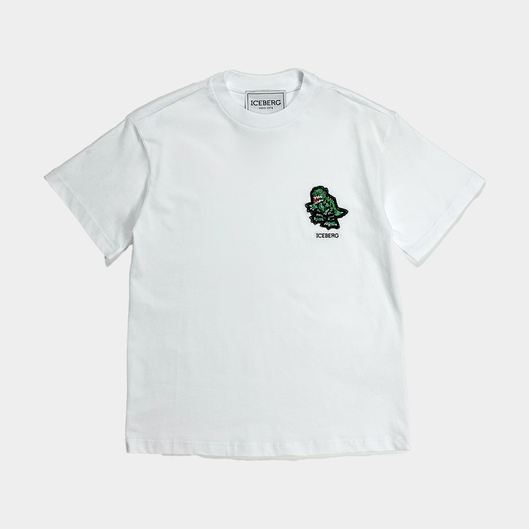 ICEBERG【白カットソー/刺繍ロゴ/恐竜/ダイナソー/コットン】刺繍ダイナソーカットソー　II0811-23