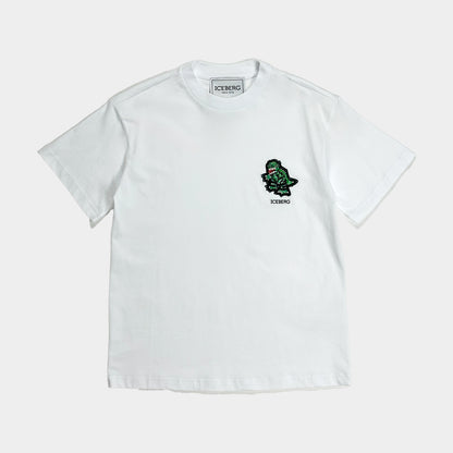 ICEBERG【白カットソー/刺繍ロゴ/恐竜/ダイナソー/コットン】刺繍ダイナソーカットソー　II0811-23