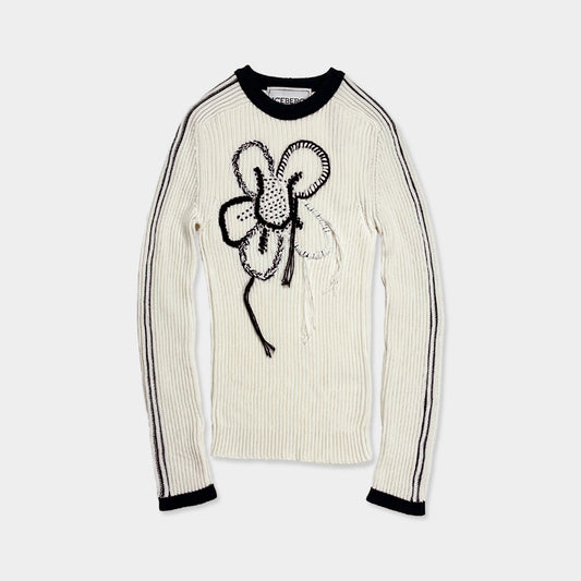 ICEBERG【マーク・ジェイコブス/リブニット/アイスフラワー/刺繍/コットン】アイスフラワーニット　II0704-35