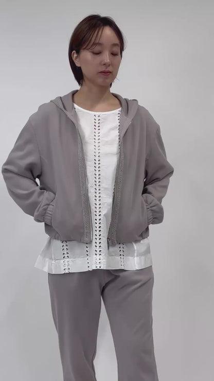 【人気】PUROTATTO【PICK UP！/コットン100％/リラックス/カジュアルスタイル/ジャージ】ラメパイピングパーカー　UH0855-57