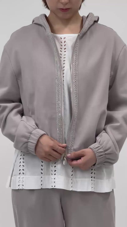 【人気】PUROTATTO【PICK UP！/コットン100％/リラックス/カジュアルスタイル/ジャージ】ラメパイピングパーカー　UH0855-57