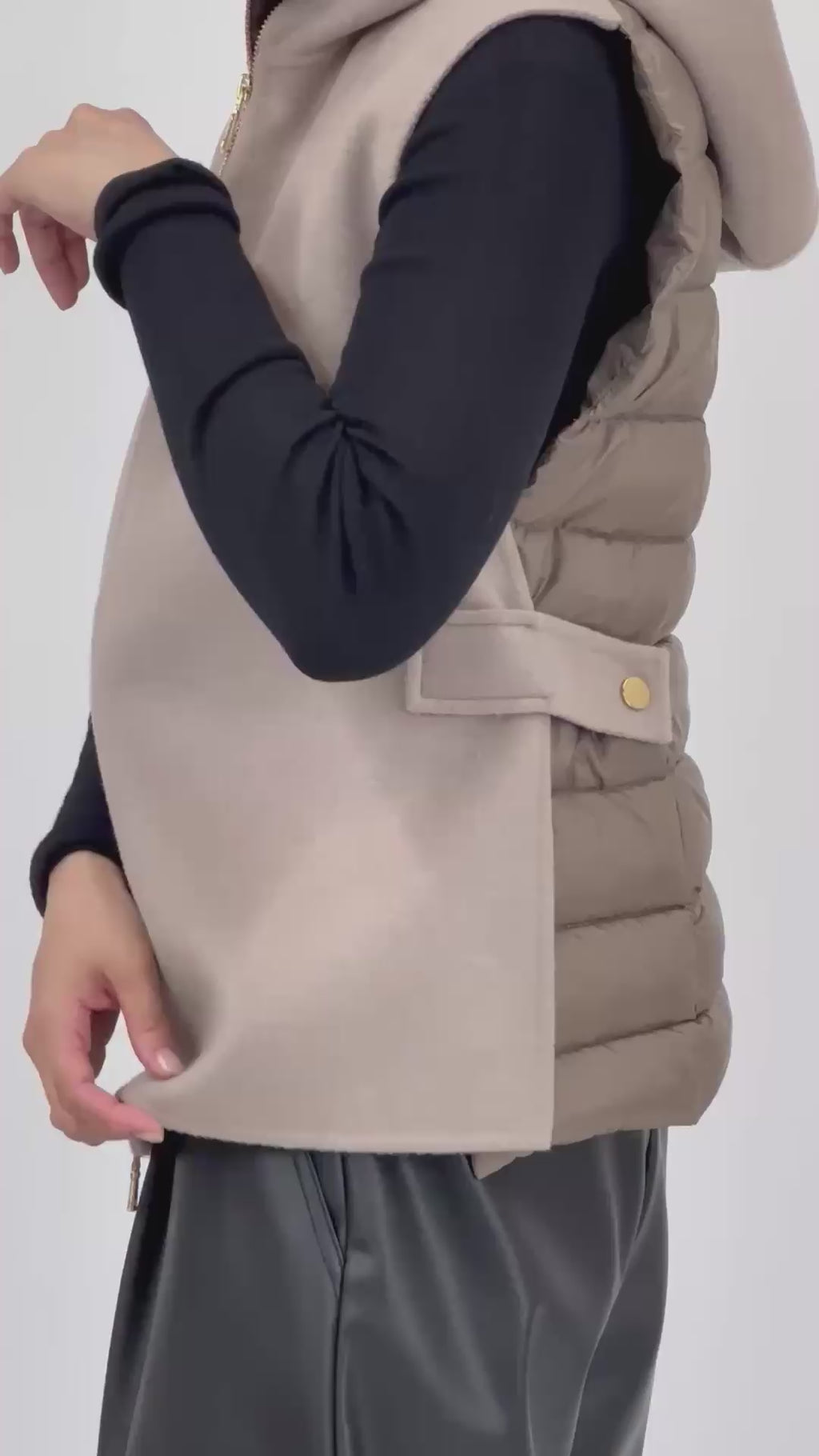 SEVENTY VENEZIA セヴンティヴェネツィア【１点のみ】【Precious掲載品/ダブルフェイス/ウールカシミヤ/ダウンベスト/サイドボタン/ニュアンスカラー】フーディベスト SH0204-05